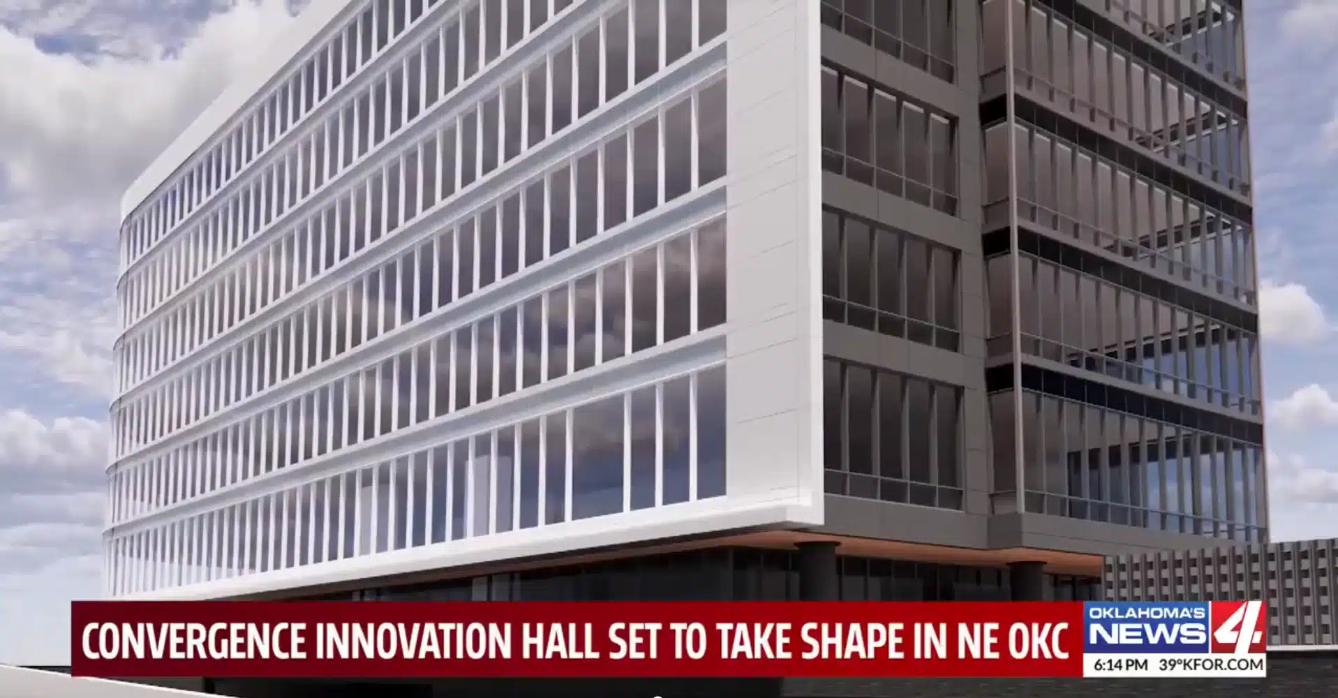 News 4 graphic showing the planned Convergence building and announcing Innovation Hall in northeast Oklahoma City.