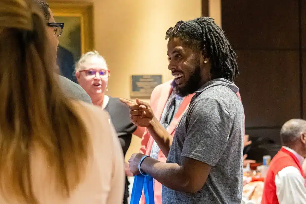 Attendees chat together at a Life Science Oklahoma networking reception.