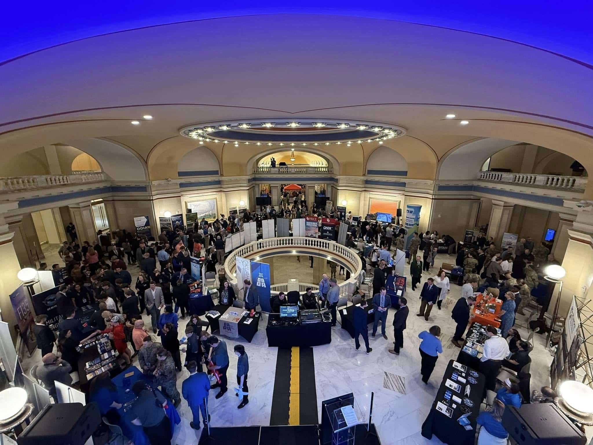 Visitors and aerospace exhibitors fill the Oklahoma State Capitol rotunda for AERO Oklahoma.
